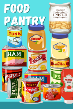 This graphic shows pictures of various types of canned or bagged foods.