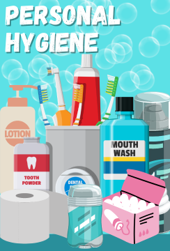 This graphic shows pictures of various personal hygiene products.