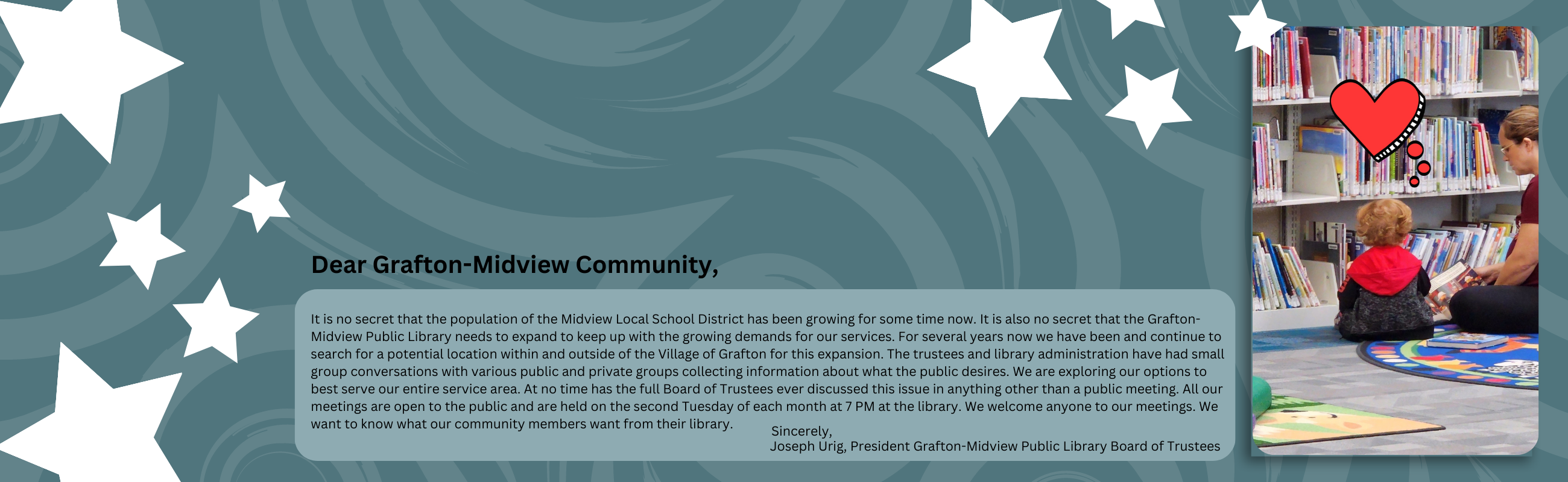 GMPL always strives to open your window to the world. Read our message about the Library's future plans.