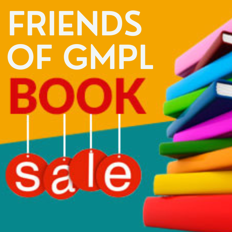 Here we see a colorful graphic for the Friends of GMPL Book Sale
