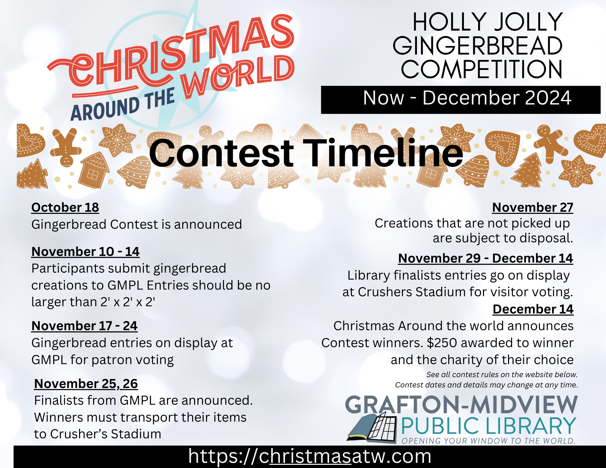 Details are included on how to take part in the Holly Jolly Gingerbread Contest