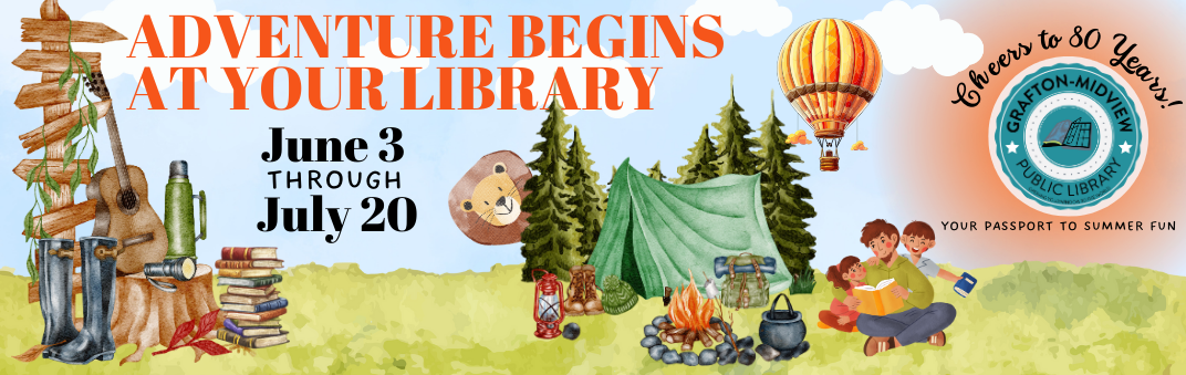 Thank you for participating in our 2024 summer reading program. This year's theme is Adventure Begins at your Library. This is what the banner reads.